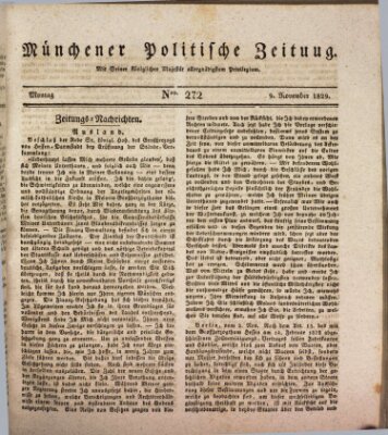 Münchener politische Zeitung (Süddeutsche Presse) Montag 9. November 1829