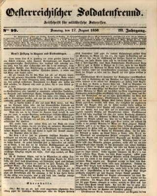 Oesterreichischer Soldatenfreund (Militär-Zeitung) Samstag 17. August 1850