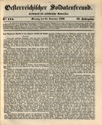Oesterreichischer Soldatenfreund (Militär-Zeitung) Dienstag 24. September 1850