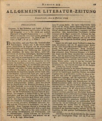 Allgemeine Literatur-Zeitung (Literarisches Zentralblatt für Deutschland) Samstag 20. Juli 1793