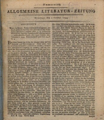 Allgemeine Literatur-Zeitung (Literarisches Zentralblatt für Deutschland) Dienstag 1. Oktober 1793