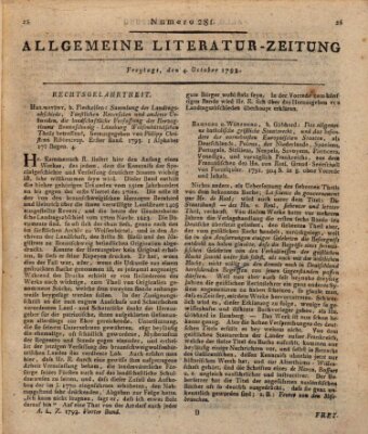 Allgemeine Literatur-Zeitung (Literarisches Zentralblatt für Deutschland) Freitag 4. Oktober 1793