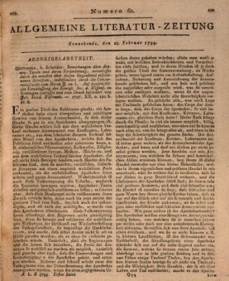 Allgemeine Literatur-Zeitung (Literarisches Zentralblatt für Deutschland) Samstag 23. Februar 1799