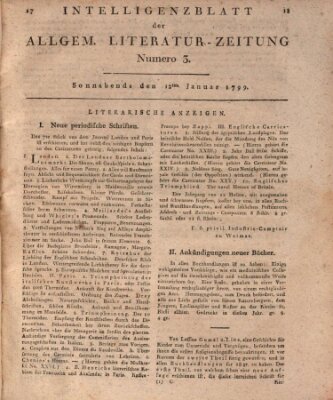 Allgemeine Literatur-Zeitung (Literarisches Zentralblatt für Deutschland) Samstag 12. Januar 1799