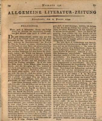 Allgemeine Literatur-Zeitung (Literarisches Zentralblatt für Deutschland) Samstag 15. Juni 1799