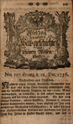 Auszug der neuesten Weltgeschichte und schönen Wissenschaften (Erlanger Real-Zeitung) Dienstag 28. Dezember 1756