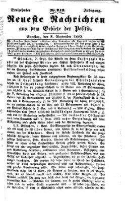 Neueste Nachrichten aus dem Gebiete der Politik (Münchner neueste Nachrichten) Samstag 8. September 1860