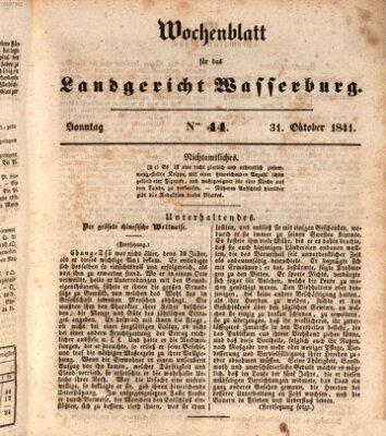 Wochenblatt für das Landgericht Wasserburg (Wasserburger Wochenblatt) Sonntag 31. Oktober 1841