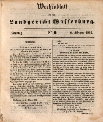 Wochenblatt für das Landgericht Wasserburg (Wasserburger Wochenblatt) Sonntag 6. Februar 1842