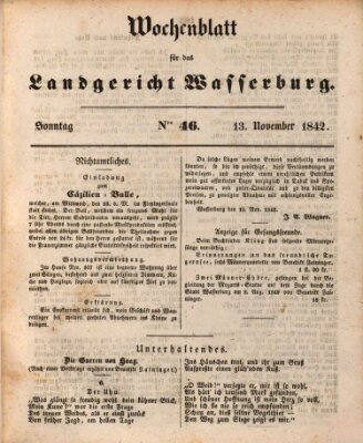 Wochenblatt für das Landgericht Wasserburg (Wasserburger Wochenblatt) Sonntag 13. November 1842