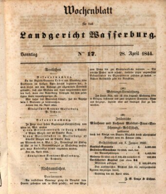Wochenblatt für das Landgericht Wasserburg (Wasserburger Wochenblatt) Sonntag 28. April 1844