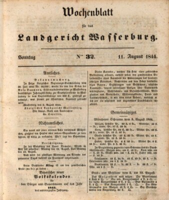 Wochenblatt für das Landgericht Wasserburg (Wasserburger Wochenblatt) Sonntag 11. August 1844