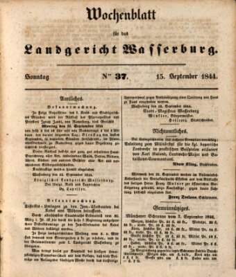Wochenblatt für das Landgericht Wasserburg (Wasserburger Wochenblatt) Sonntag 15. September 1844