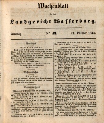 Wochenblatt für das Landgericht Wasserburg (Wasserburger Wochenblatt) Sonntag 27. Oktober 1844