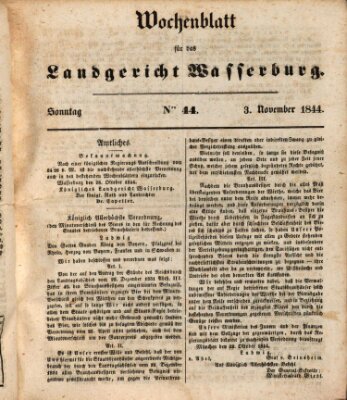 Wochenblatt für das Landgericht Wasserburg (Wasserburger Wochenblatt) Sonntag 3. November 1844