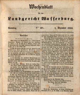 Wochenblatt für das Landgericht Wasserburg (Wasserburger Wochenblatt) Sonntag 1. Dezember 1844