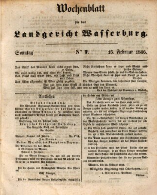 Wochenblatt für das Landgericht Wasserburg (Wasserburger Wochenblatt) Sonntag 15. Februar 1846