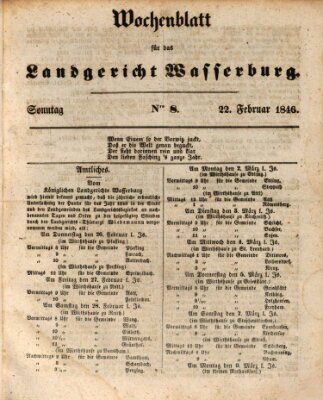 Wochenblatt für das Landgericht Wasserburg (Wasserburger Wochenblatt) Sonntag 22. Februar 1846