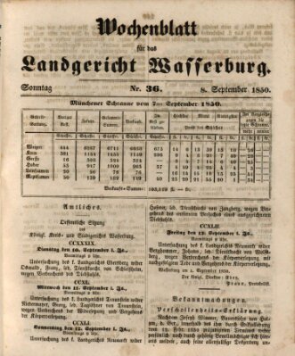 Wochenblatt für das Landgericht Wasserburg (Wasserburger Wochenblatt) Sonntag 8. September 1850