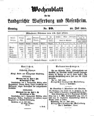 Wochenblatt für die Landgerichte Wasserburg und Rosenheim (Wasserburger Wochenblatt) Sonntag 20. Juli 1851