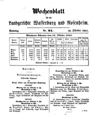 Wochenblatt für die Landgerichte Wasserburg und Rosenheim (Wasserburger Wochenblatt) Sonntag 12. Oktober 1851