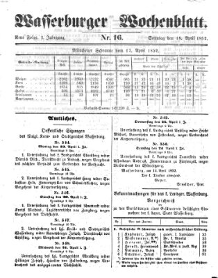Wasserburger Wochenblatt Sonntag 18. April 1852