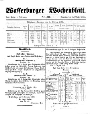 Wasserburger Wochenblatt Sonntag 3. Oktober 1852