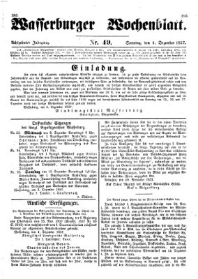 Wasserburger Wochenblatt Sonntag 6. Dezember 1857