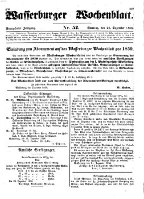 Wasserburger Wochenblatt Sonntag 26. Dezember 1858