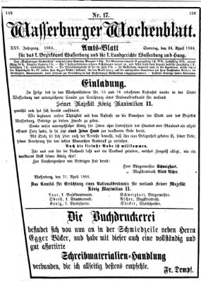 Wasserburger Wochenblatt Sonntag 24. April 1864