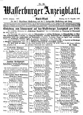 Wasserburger Anzeigblatt (Wasserburger Wochenblatt) Sonntag 22. Dezember 1867
