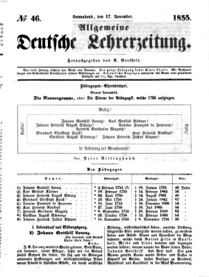 Allgemeine deutsche Lehrerzeitung Samstag 17. November 1855