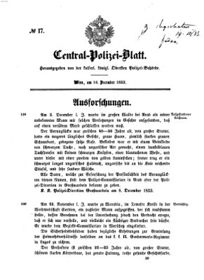 Zentralpolizeiblatt Freitag 16. Dezember 1853