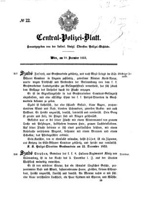 Zentralpolizeiblatt Donnerstag 29. Dezember 1853