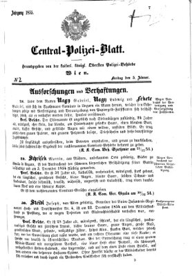 Zentralpolizeiblatt Freitag 5. Januar 1855