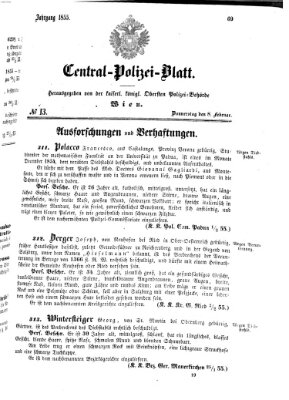 Zentralpolizeiblatt Dienstag 8. Februar 1853