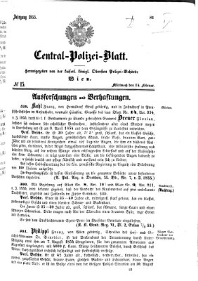 Zentralpolizeiblatt Mittwoch 14. Februar 1855