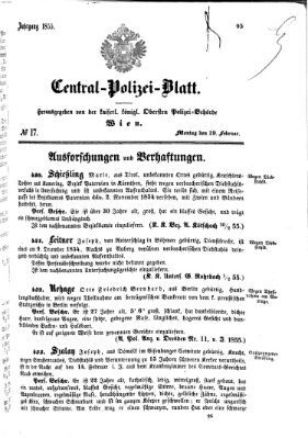 Zentralpolizeiblatt Montag 19. Februar 1855
