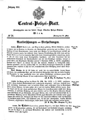 Zentralpolizeiblatt Dienstag 29. Mai 1855