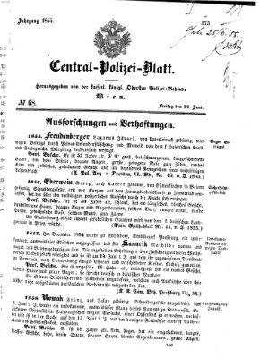 Zentralpolizeiblatt Freitag 22. Juni 1855