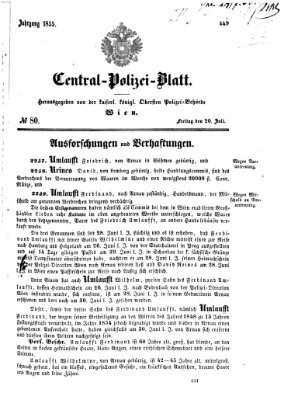 Zentralpolizeiblatt Freitag 20. Juli 1855