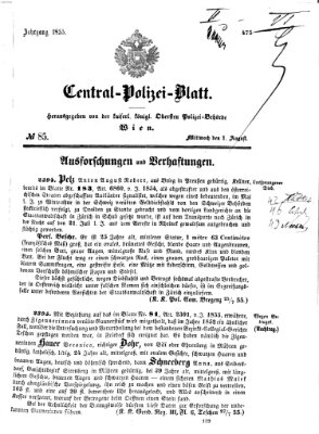 Zentralpolizeiblatt Mittwoch 1. August 1855