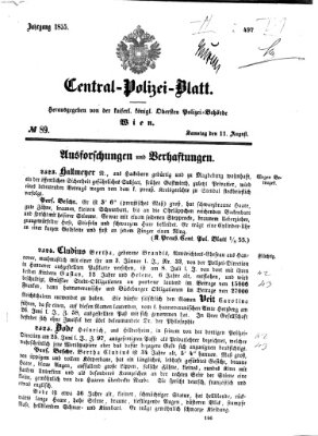 Zentralpolizeiblatt Samstag 11. August 1855