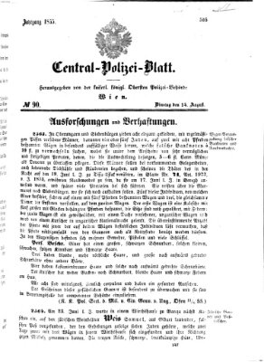 Zentralpolizeiblatt Dienstag 14. August 1855