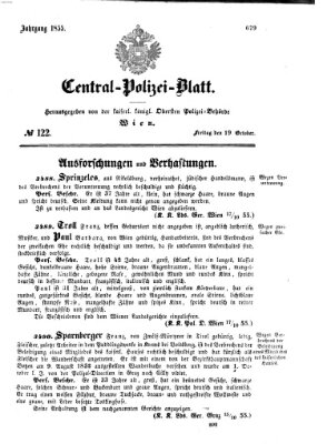 Zentralpolizeiblatt Freitag 19. Oktober 1855