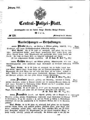 Zentralpolizeiblatt Mittwoch 31. Oktober 1855