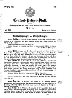Zentralpolizeiblatt Dienstag 4. Dezember 1855