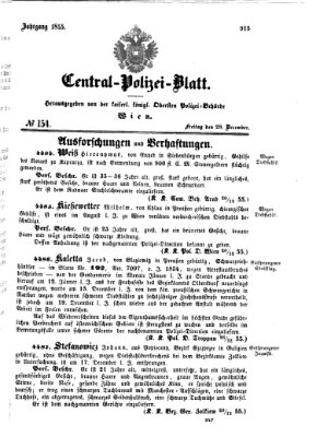 Zentralpolizeiblatt Freitag 28. Dezember 1855