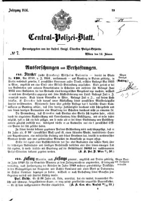 Zentralpolizeiblatt Mittwoch 16. Januar 1856