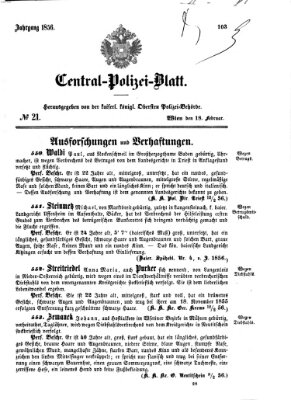 Zentralpolizeiblatt Montag 18. Februar 1856